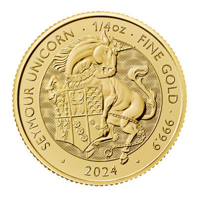A picture of a 1/4 oz Tudor Beasts Seymour Unicorn Gold Coin (2024)